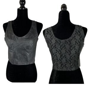 Bermans Vintage Leather Lace Black Crop Tank Women's Size Medium